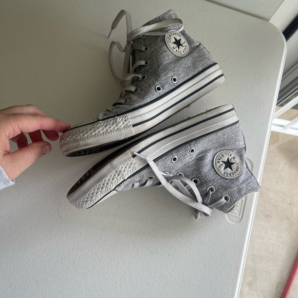 Converse high top silver gray tweed knit sneakers - Picture 2 of 12